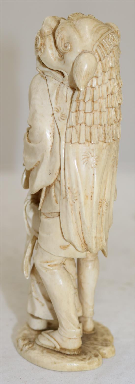 A Japanese ivory group of a shi-shi dancer and a boy, Meiji period, 17.5cm